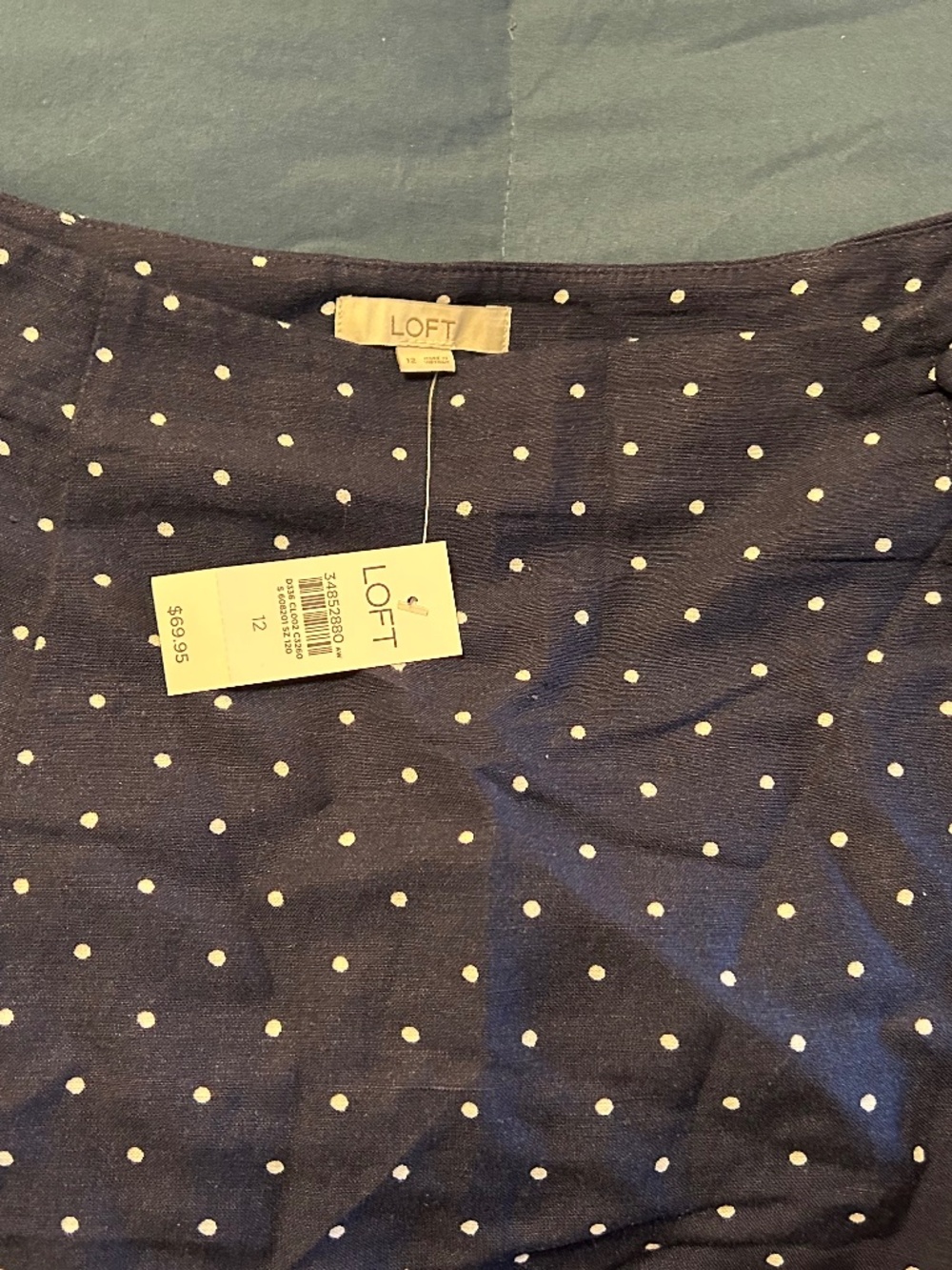 NWT Loft linen blue and white polka dot skirt